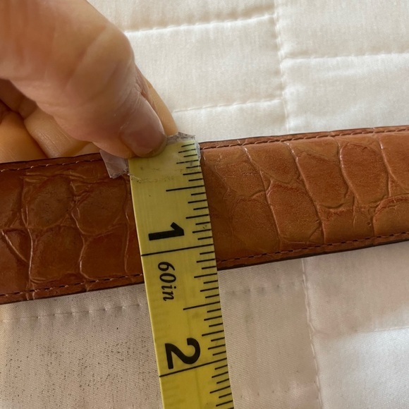 Vintage Genuine Alligator Belt Leather Camel Brown Brass Buckle 1.25” USA Made - Picture 10 of 13